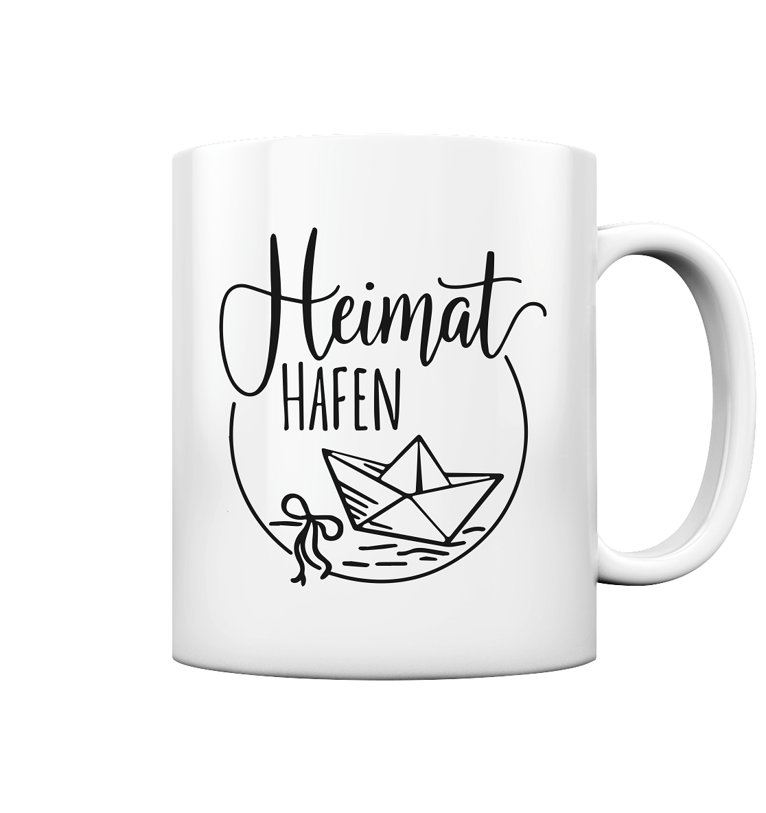Keramiktasse „Heimathafen“ – Glänzendes Küstendesign