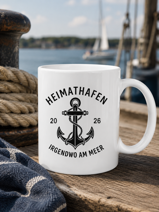Keramiktasse von Küstenschnack – Volle Kraft voraus mit dem Hochglanz-Pott