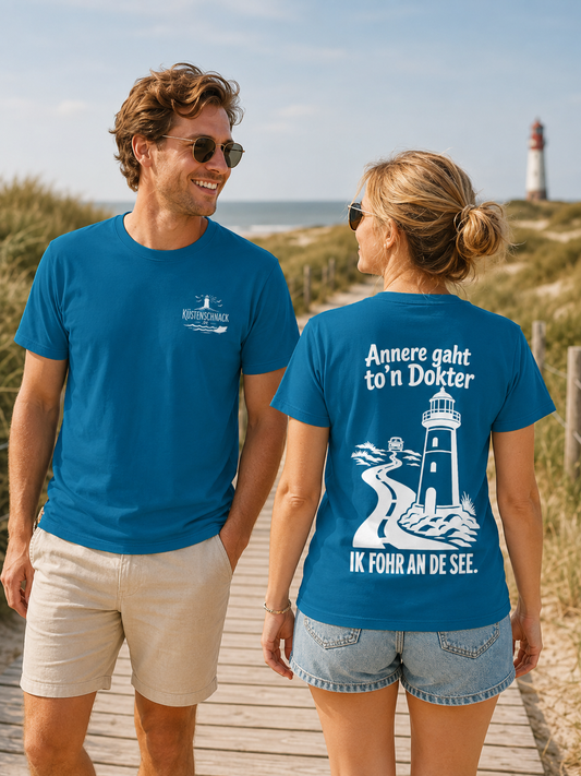Ik fohr an de See – T-Shirt mit norddeutschem Spruch im Rückenprint