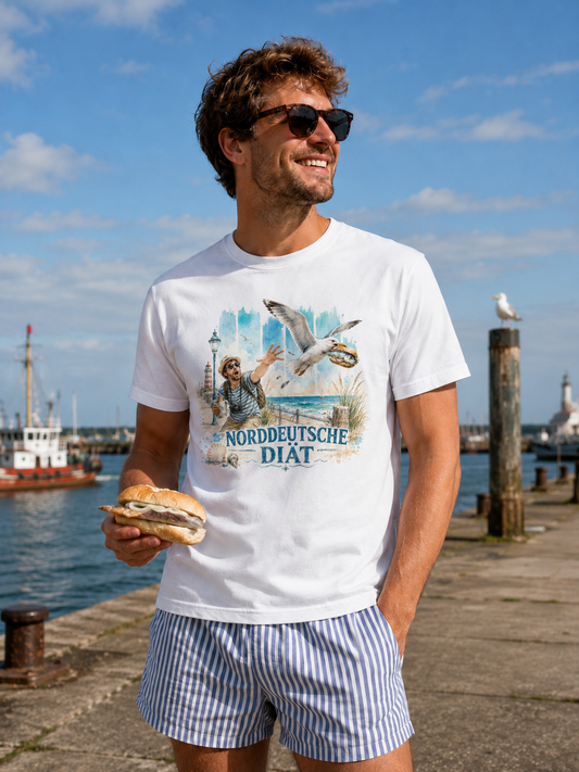 Norddeutsche Diät – Herren Shirt für Fischbrötchen-Fans mit Humor