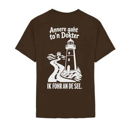 Ik fohr an de See – T-Shirt mit norddeutschem Spruch im Rückenprint