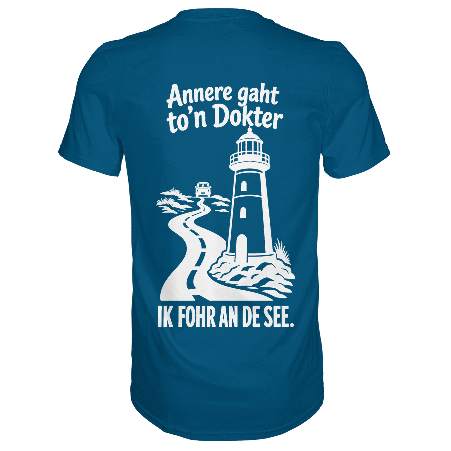Ik fohr an de See – T-Shirt mit norddeutschem Spruch im Rückenprint