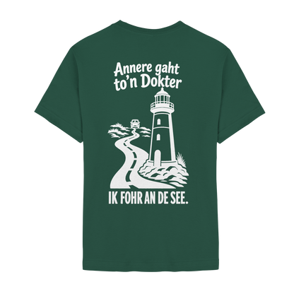 Ik fohr an de See – T-Shirt mit norddeutschem Spruch im Rückenprint