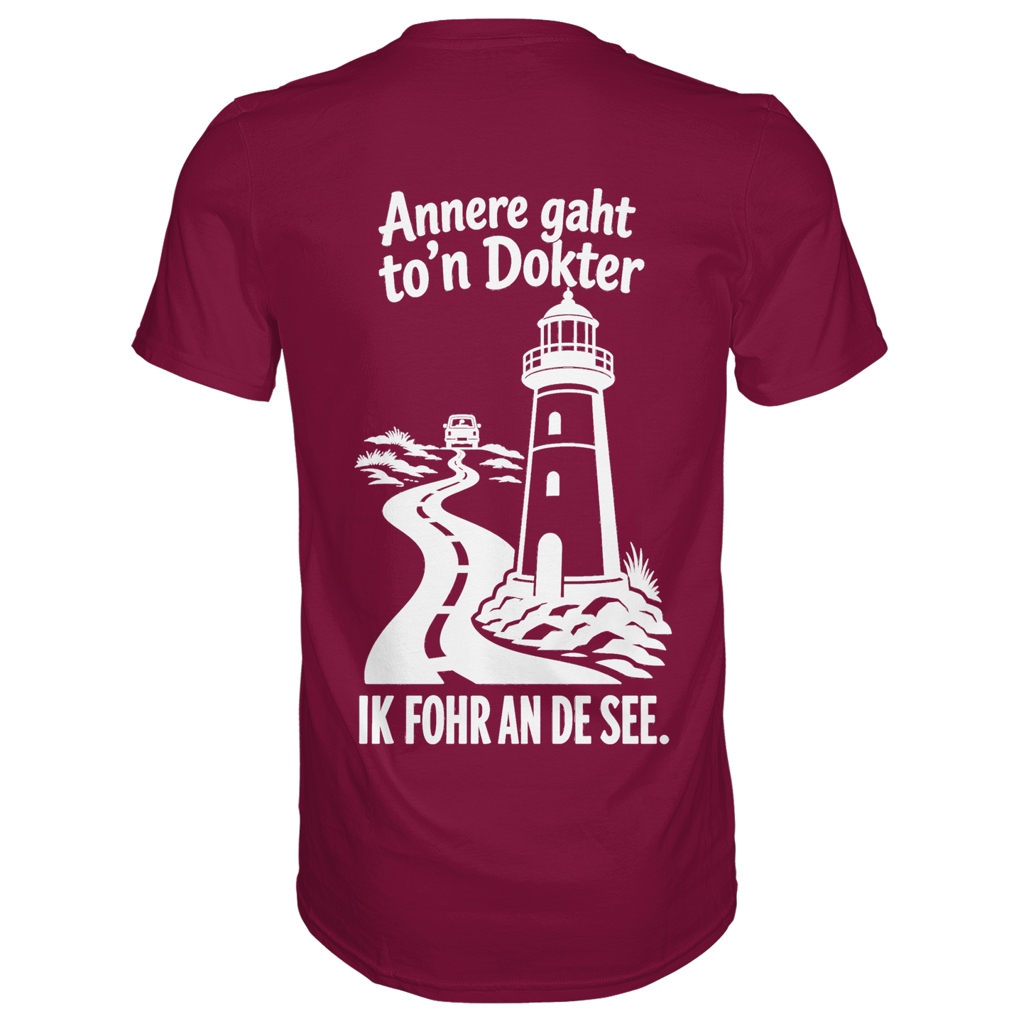 Ik fohr an de See – T-Shirt mit norddeutschem Spruch im Rückenprint