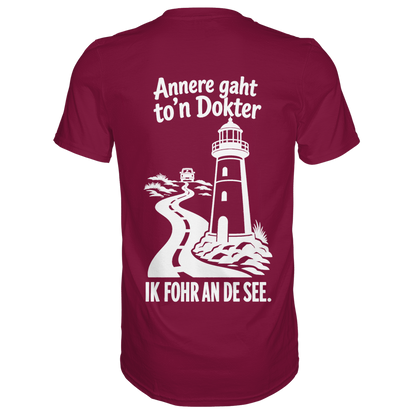 Ik fohr an de See – T-Shirt mit norddeutschem Spruch im Rückenprint