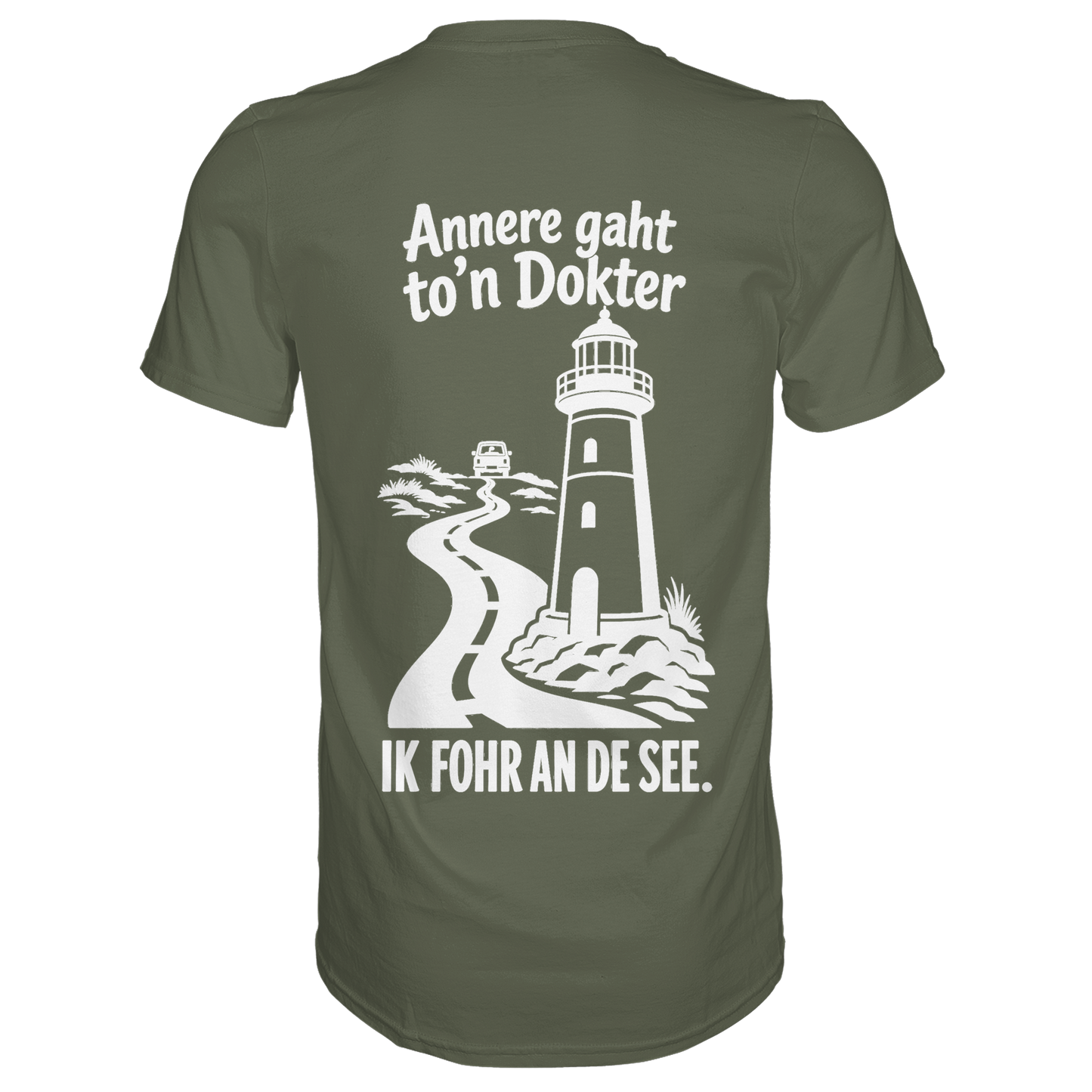 Ik fohr an de See – T-Shirt mit norddeutschem Spruch im Rückenprint