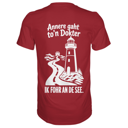 Ik fohr an de See – T-Shirt mit norddeutschem Spruch im Rückenprint