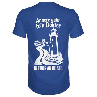 Ik fohr an de See – T-Shirt mit norddeutschem Spruch im Rückenprint