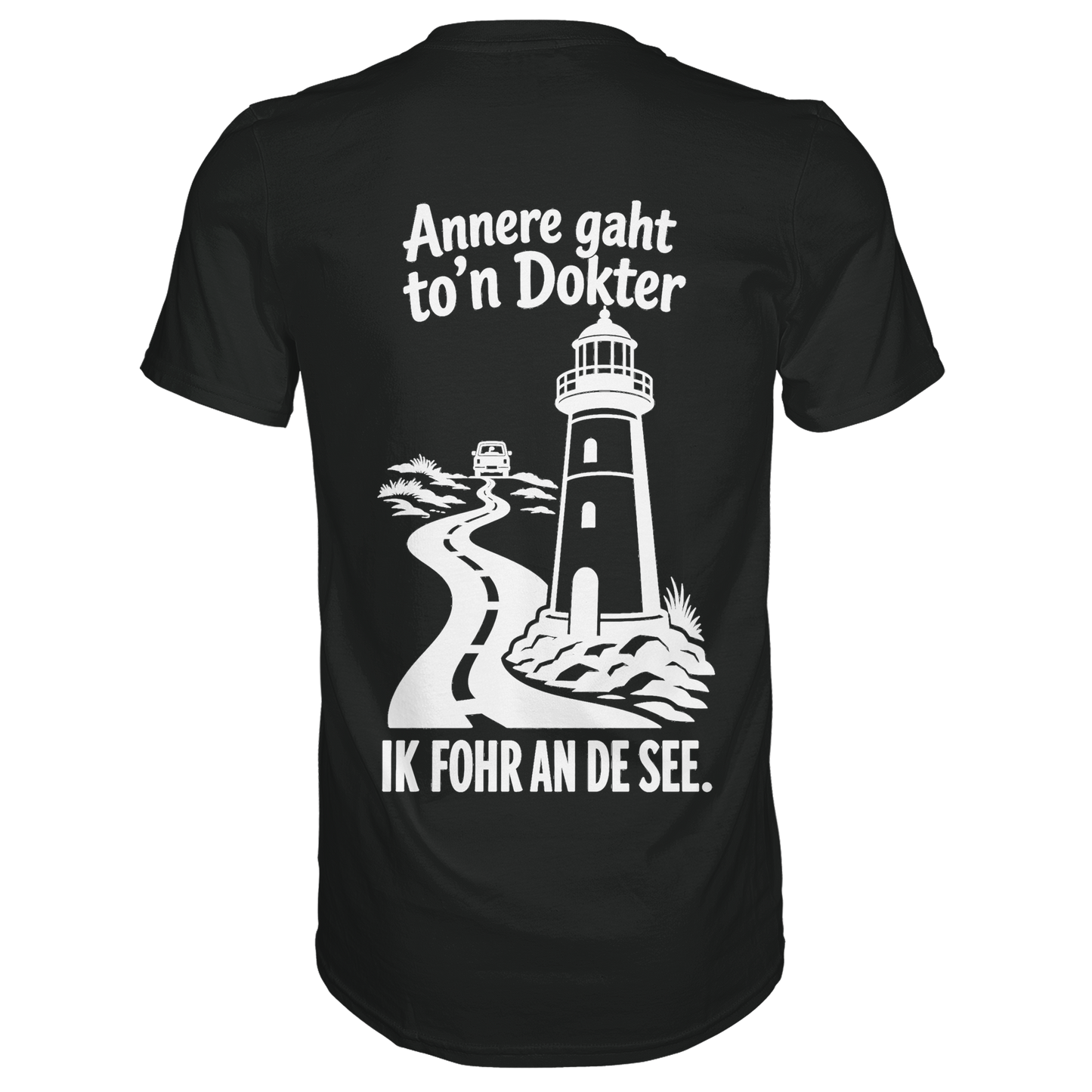 Ik fohr an de See – T-Shirt mit norddeutschem Spruch im Rückenprint
