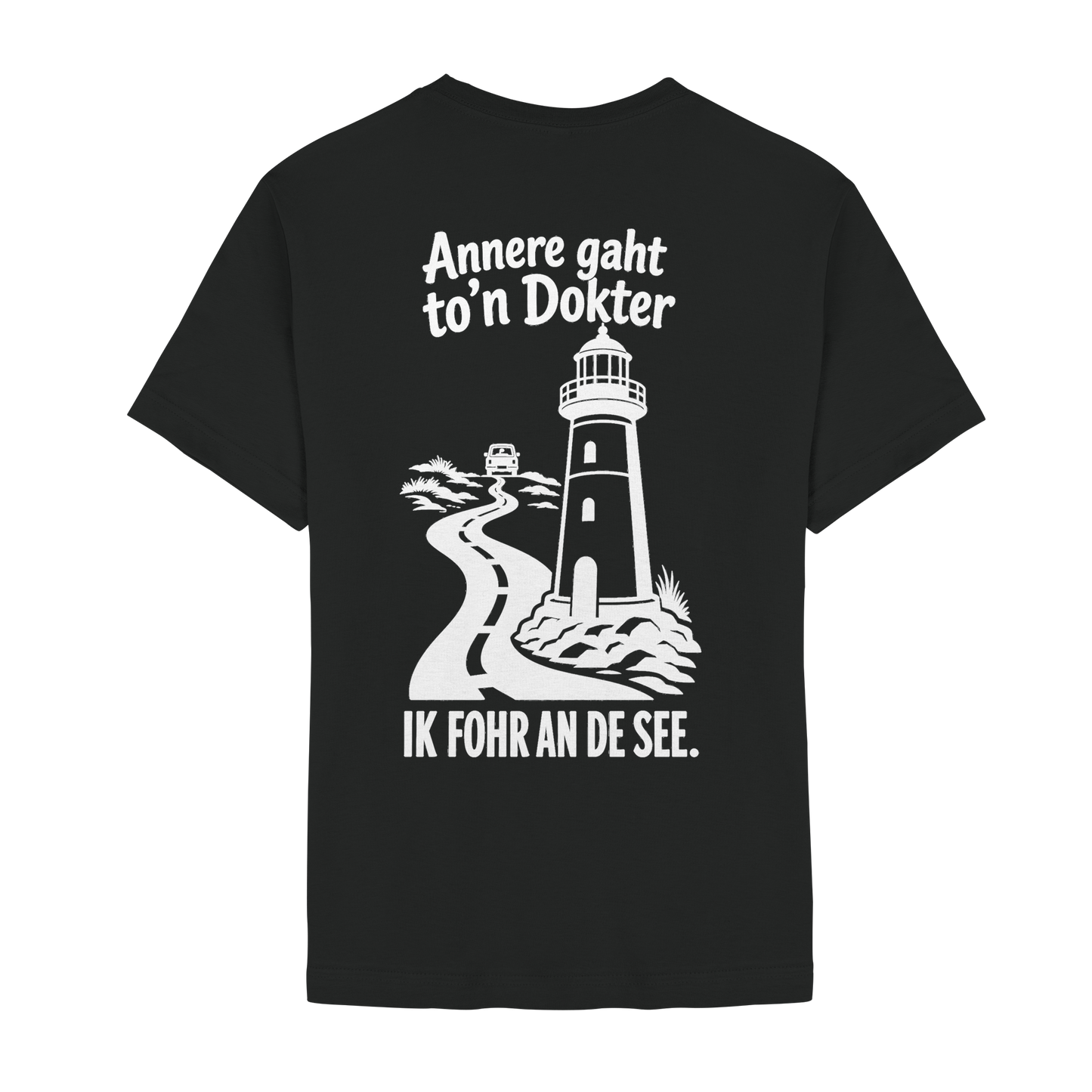 Ik fohr an de See – T-Shirt mit norddeutschem Spruch im Rückenprint