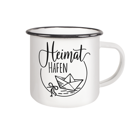 Emaille-Becher „Heimathafen“ – Robuste Tasse für Küstenkinder