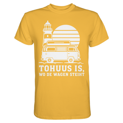 Tohuus is, wo de Wagen steiht – Herren Shirt für Camper und Küstenfans
