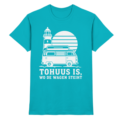 Tohuus is, wo de Wagen steiht – Herren Shirt für Camper und Küstenfans