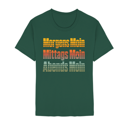 Moin kennt keine Uhrzeit – Retro-Shirt mit norddeutschem Humor
