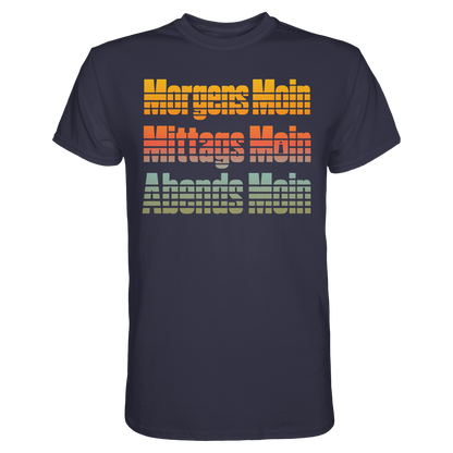 Moin kennt keine Uhrzeit – Retro-Shirt mit norddeutschem Humor