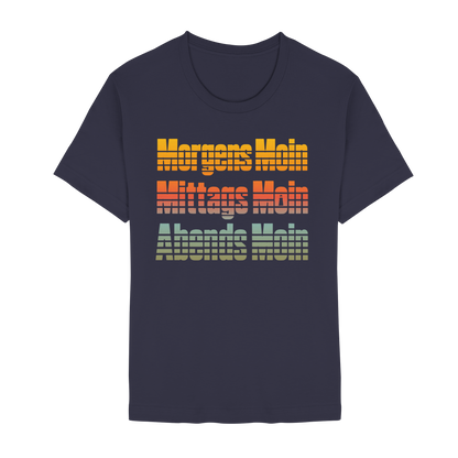 Moin kennt keine Uhrzeit – Retro-Shirt mit norddeutschem Humor