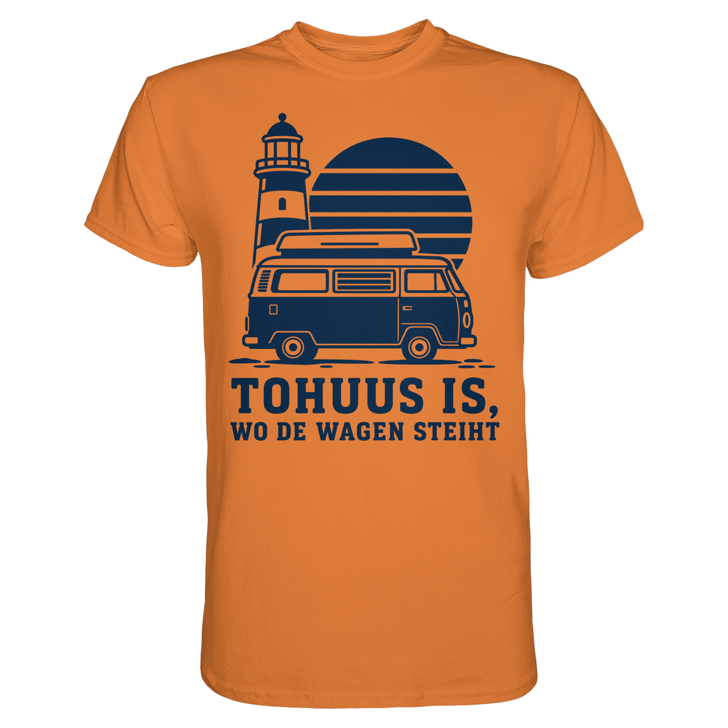 Tohuus is wo de Wagen steiht - tailliertes T-Shirt mit blauem Druck