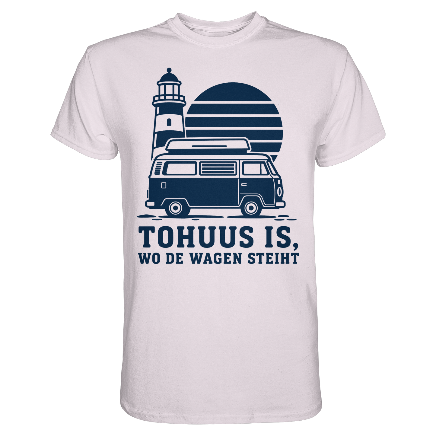 Tohuus is wo de Wagen steiht - tailliertes T-Shirt mit blauem Druck
