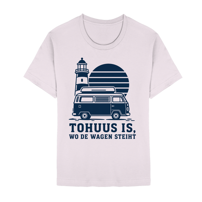 Tohuus is wo de Wagen steiht - tailliertes T-Shirt mit blauem Druck