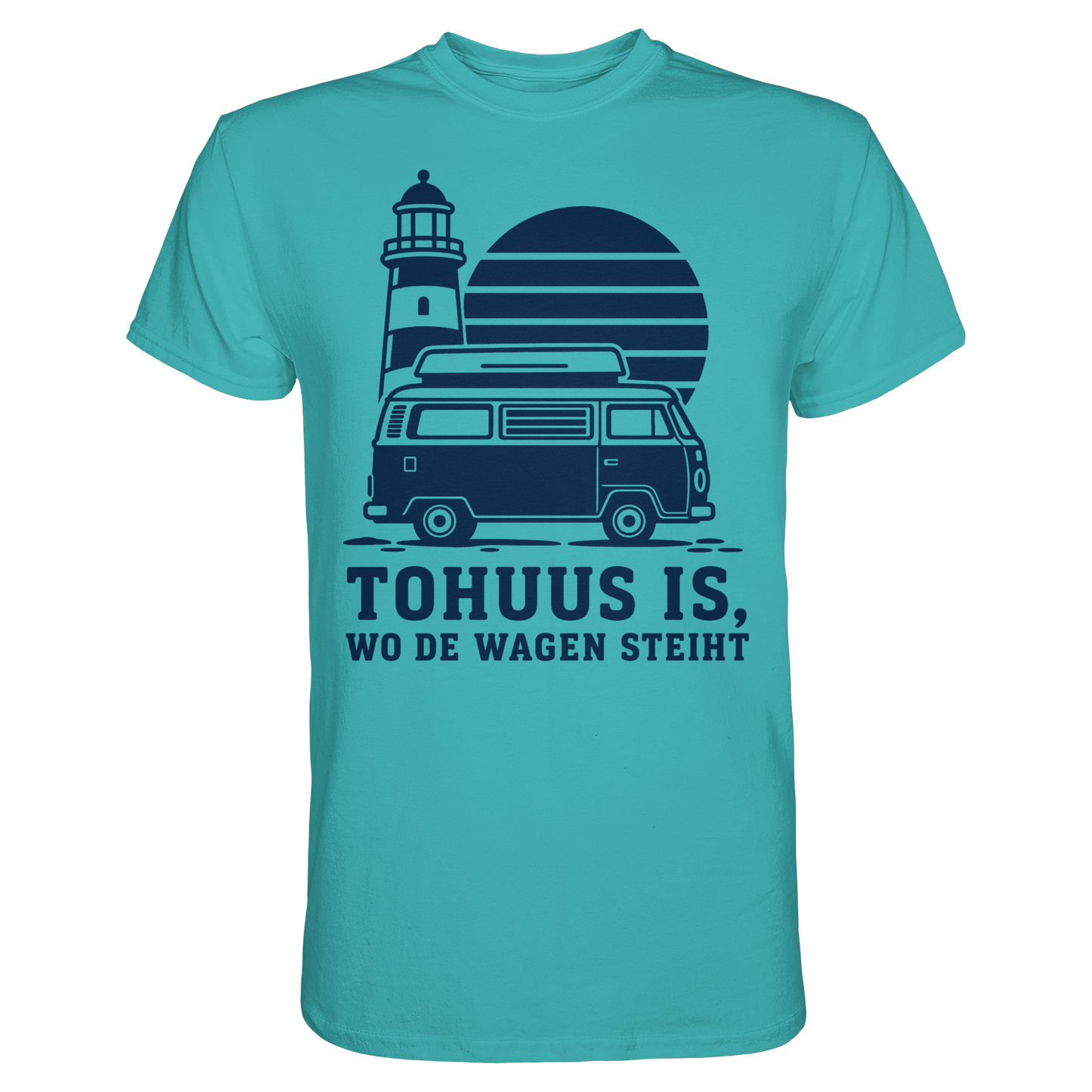 Tohuus is wo de Wagen steiht - tailliertes T-Shirt mit blauem Druck