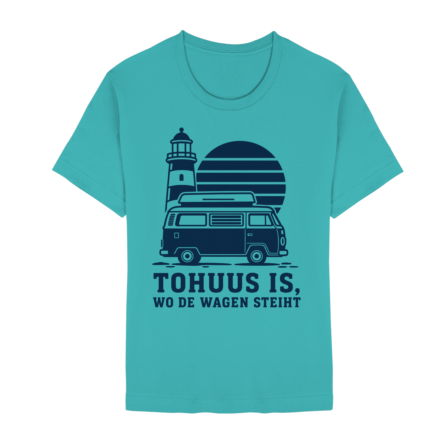 Tohuus is wo de Wagen steiht - tailliertes T-Shirt mit blauem Druck