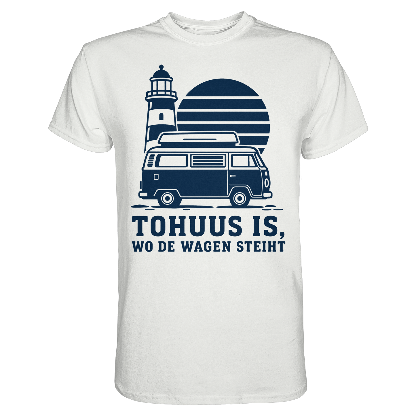 Tohuus is wo de Wagen steiht - tailliertes T-Shirt mit blauem Druck