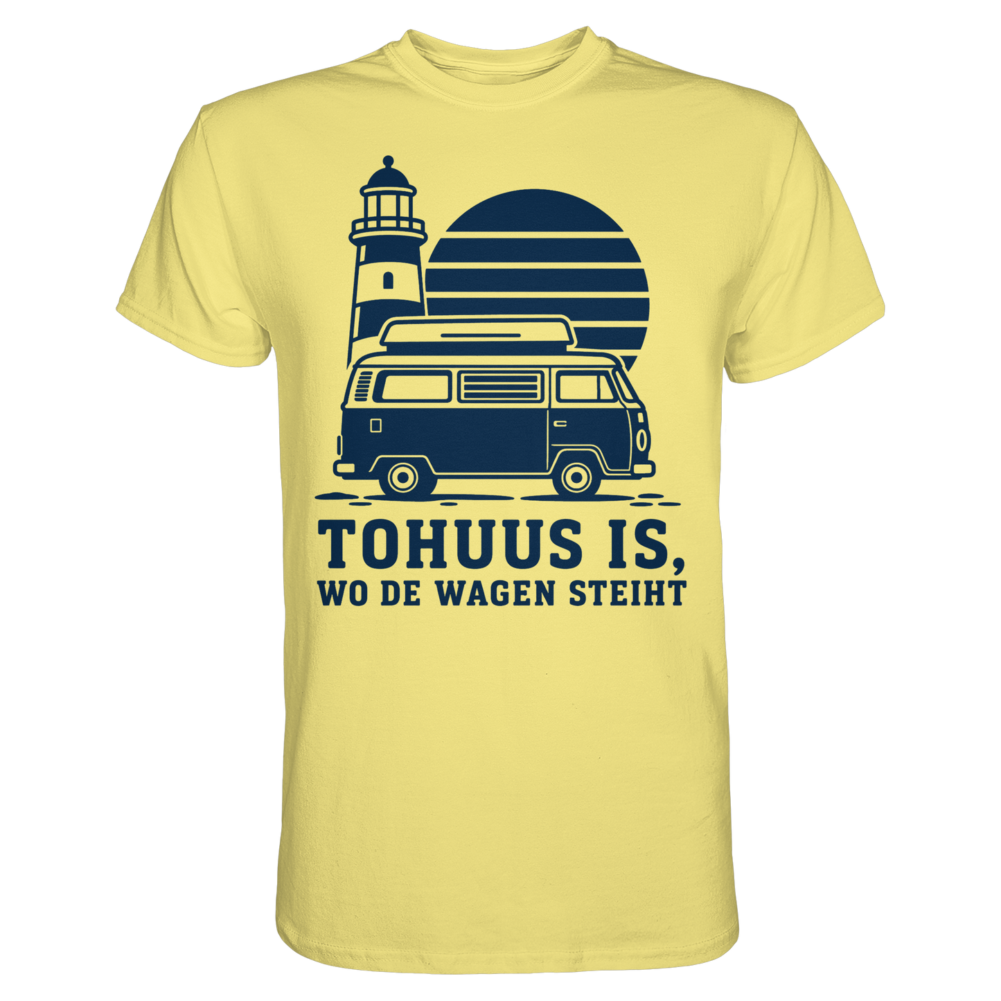 Tohuus is wo de Wagen steiht - tailliertes T-Shirt mit blauem Druck