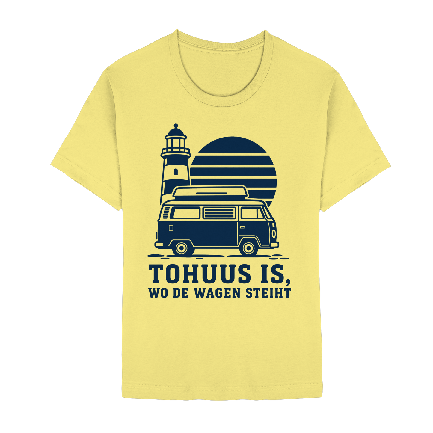 Tohuus is wo de Wagen steiht - tailliertes T-Shirt mit blauem Druck